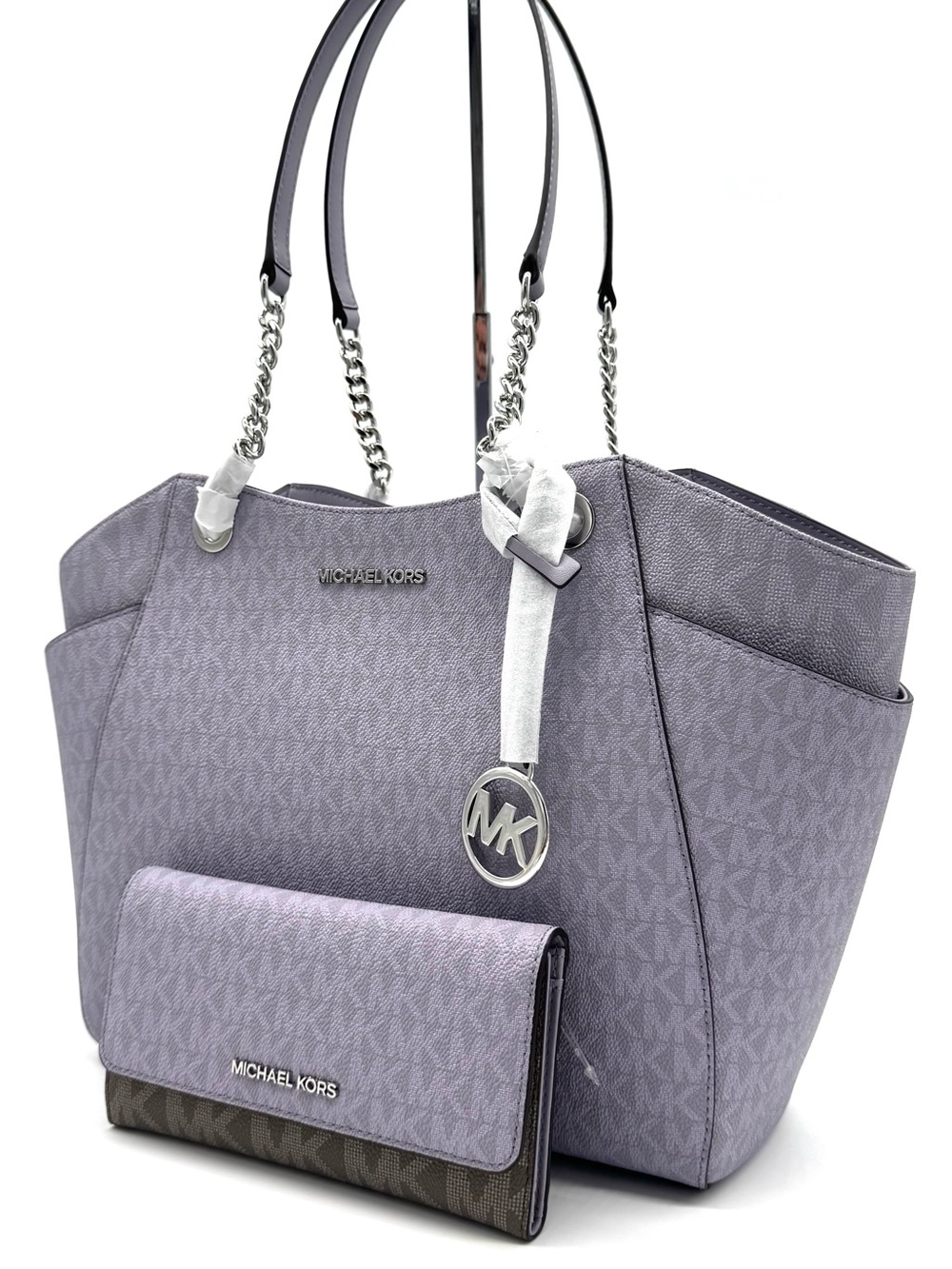 Michael Kors Jet Set Large Signature Logo Shoulder Bag w Matching Trifold Wallet